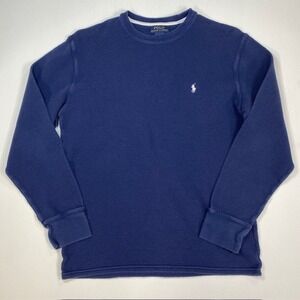 Polo Ralph Lauren Mens Navy Blue Waffle Knit Thermal Long Sleeve Shirt Large